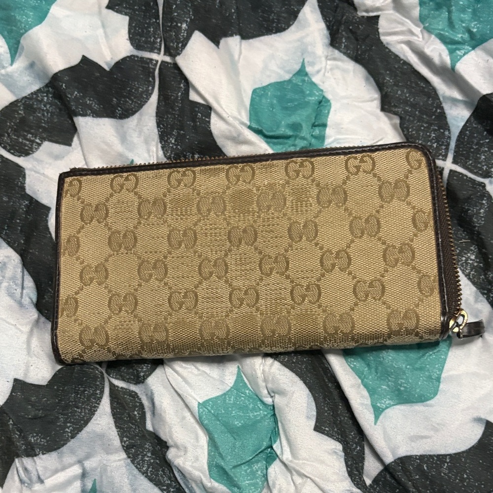 Gucci Tan Monogram Zip Wallet